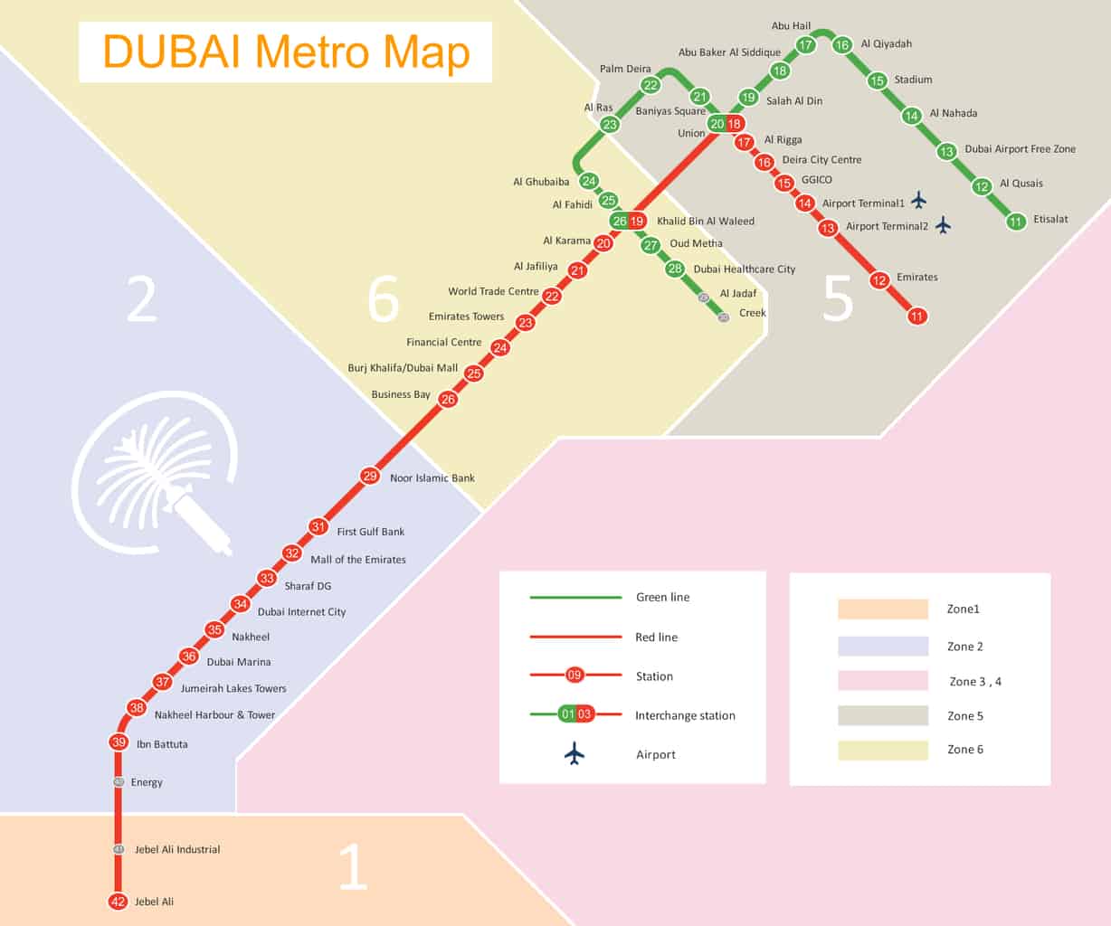 mapa metra Dubai